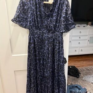 Kate Spade Blue Animal Print Midi Dress